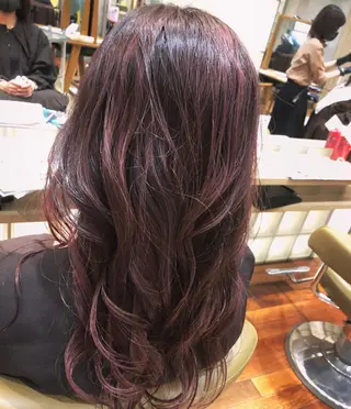 ロング カラー ハイダメージ毛 縮毛矯正のヘアスタイル