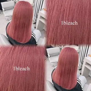 セミロング カラー 🎀ピンクベージュ 🎀ブリーチmikuのヘアスタイル