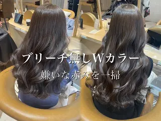 セミロング 服部大地/ブリーチ 無しWカラー髪質改善のヘアスタイル