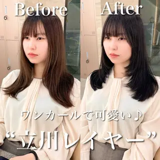 セミロング カラー 韓国ヘア🇰🇷 レイヤー/芝春樹のヘアスタイル