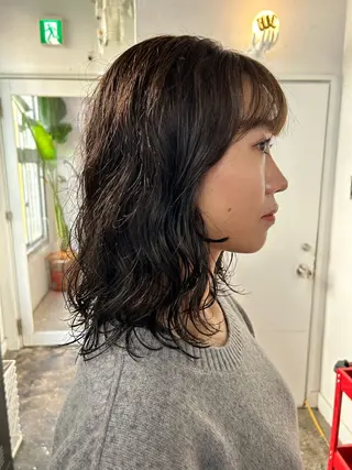 ミディアム カラー パーマ 小川真歩/パーマ /暖色オリーブのヘアスタイル