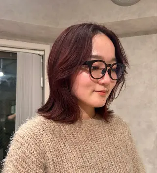 ミディアム カラー パーマ ayano🍒パーマ 暖色カラーのヘアスタイル