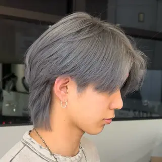 ショート カラー メンズ ハイトーンニュアンス 毛流れシャドウパーマのヘアスタイル