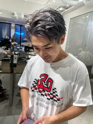 ショート カラー メンズ スパイラルパーマ 🌐hina⭐️のヘアスタイル