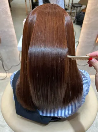 セミロング カラー ボブ/巻ける縮毛矯正 /韓国レイヤーはなのヘアスタイル