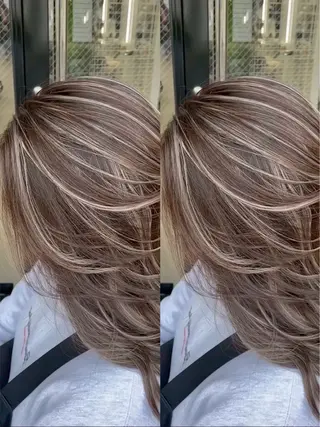 ロング カラー 🌊海外ハイライト リタッチ/グレー系のヘアスタイル