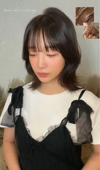 ミディアム カラー ヘアアレンジ ボブ/ショート/ 透明感カラー/まりなのヘアスタイル