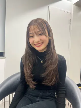 ロング カラー 山崎/ボブ縮毛矯正 レイヤー髪質改善のヘアスタイル