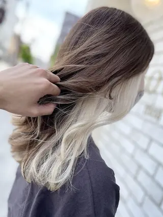 セミロング カラー みらい🖤ブリーチ 縮毛矯正モデル募集のヘアスタイル