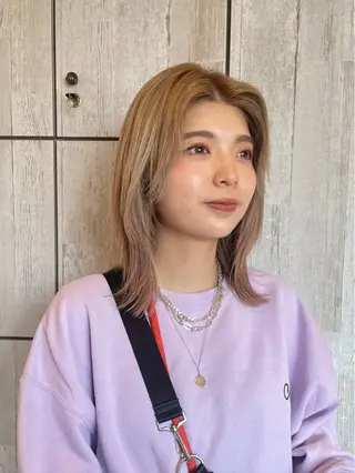 ミディアム カラー ベージュ/透明感/ 桃子のヘアスタイル