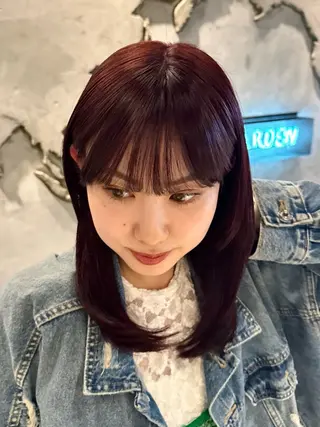 ミディアム カラー ヘアアレンジ 暖色ダブルカラーボブ レイヤー🌈AINAのヘアスタイル