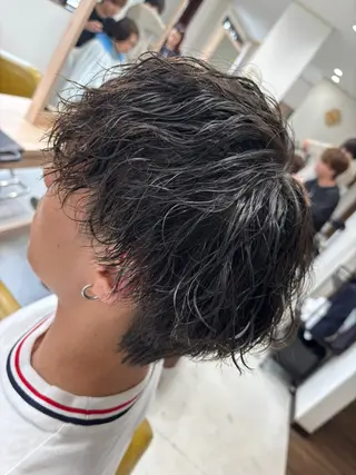 ミディアム パーマ メンズ 峯 渉人のヘアスタイル