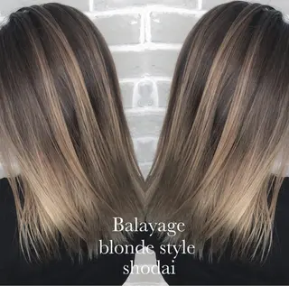 ロング カラー ハイライト、レイヤー カット/西梅田/中西のヘアスタイル