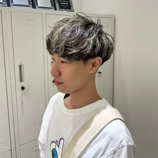 カラー メンズ 赤み消し/オリーブ カーキ/福田れんのヘアスタイル