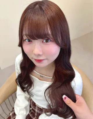 ロング カラー 艶暗髪 ピンクカラー 似合わせカット 栄のヘアスタイル