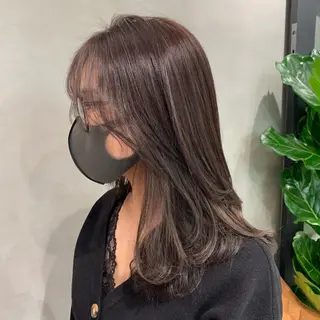 セミロング カラー 🫧オリーブ/赤み消 し/暗髪🫧野本麗奈のヘアスタイル