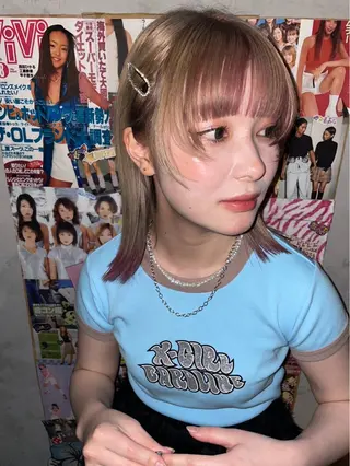 カラー 博多ブリーチ× 透明感/縮毛矯正のヘアスタイル