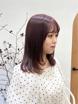 ミディアム カラー ヘアアレンジ ハル🌸柔色/ ブリーチなし/艶髪のヘアスタイル