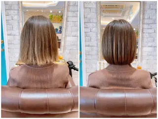 ミディアム パーマ アオガミ （前髪顔周りカット）のヘアスタイル