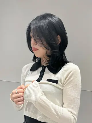 ミディアム カラー パーマ ヘアアレンジ メンズ 切りっぱなしヘア/ ブリーチなしRYOのヘアスタイル