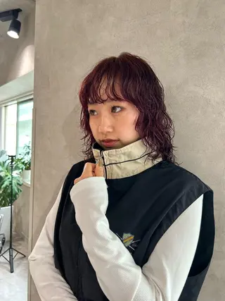ミディアム カラー パーマ ayano🍒パーマ 暖色カラーのヘアスタイル