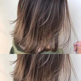 ミディアム カラー ハイライト、レイヤー カット/西梅田/中西のヘアスタイル