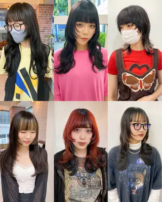 ミディアム カラー レイヤーウルフ エクステ磯部のヘアスタイル