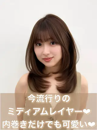 ミディアム カラー ヘアアレンジ 最小顔周りカット/ くびれヘア/窪田洸希のヘアスタイル