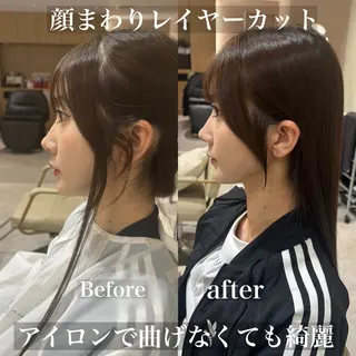 ロング 韓国風/小顔レイヤー /艶カラーのヘアスタイル