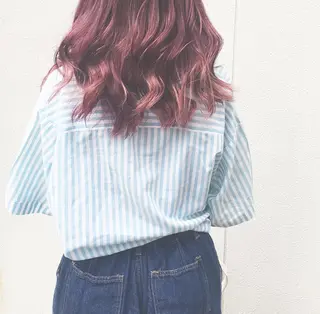 ロング カラー ブリーチ、パーマ 西部笑のヘアスタイル