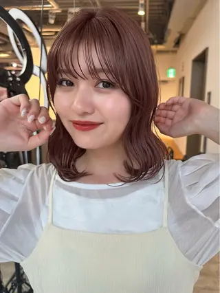 ミディアム 🌷モア 🌷暖色カラー・ボブのヘアスタイル