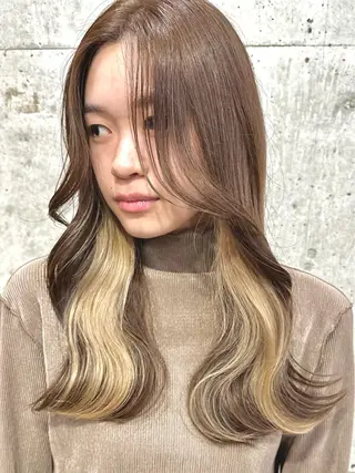 ロング カラー ヘアアレンジ 切りっぱなしボブ/ デザインカラー店長のヘアスタイル