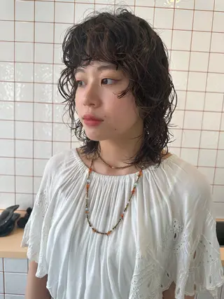 ミディアム カラー パーマ ボブ/レイヤー/ケア パーマ/リュウタのヘアスタイル