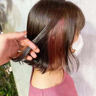 ショート カラー ヘアアレンジ 切りっぱなしボブ/ デザインカラー店長のヘアスタイル