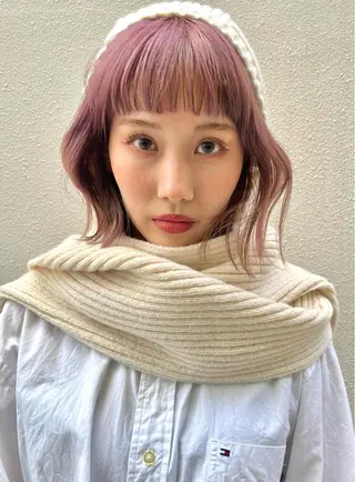 ミディアム カラー パーマ ヘアアレンジ ツガミ リナのヘアスタイル