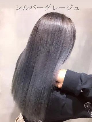 ロング カラー ハイダメージ毛 縮毛矯正のヘアスタイル