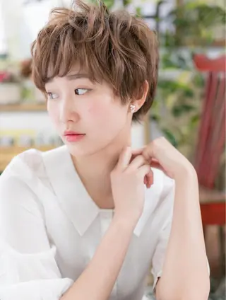 ショート カラー パーマ 小顔カット得意🌟 岩渕麻由のヘアスタイル