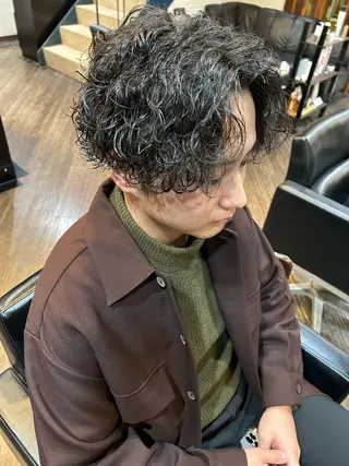 ミディアム パーマ メンズ 大阪/梅田/シャドウ パーマ/ノボリユウタのヘアスタイル