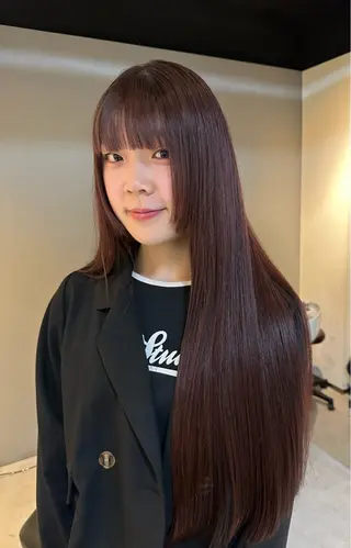 ロング カラー ボブ、小顔レイヤー 暖色カラーほのか🍒のヘアスタイル