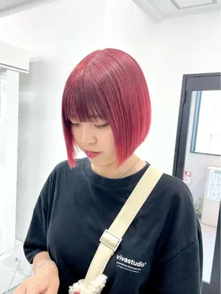 セミロング カラー パーマ ヘアアレンジ メンズ キッズ ネイル マツエク・マツパ アイブロウ ハイトーン/ピンク 💗モモ໒꒱のヘアスタイル