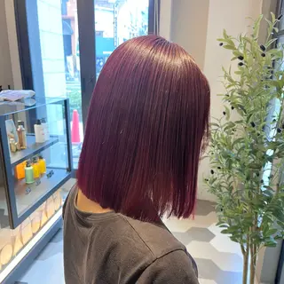 ミディアム カラー ヘアセット/ピンク /レッド/あつはのヘアスタイル