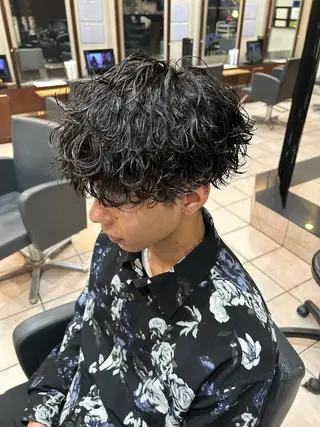 ミディアム パーマ メンズ 大阪/梅田/シャドウ パーマ/ノボリユウタのヘアスタイル