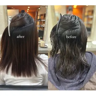 ミディアム パーマ 髪質改善 / 透明感 カラー / 冨成のヘアスタイル