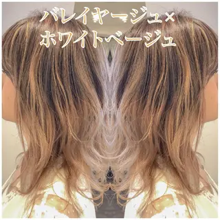 セミロング カラー ハイライト/ブリーチ バレイヤージュ関佳祐のヘアスタイル