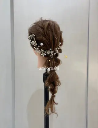 ロング ヘアアレンジ 暖色カラー/ブリーチ なしカラー/艶カラーのヘアスタイル