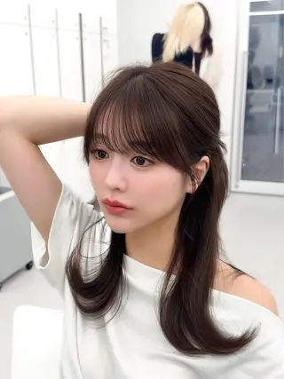 ミディアム カラー ヘアアレンジ 最小顔周りカット/ くびれヘア/窪田洸希のヘアスタイル