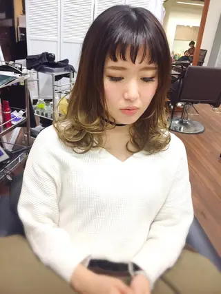 ミディアム カラー パーマ ヘアアレンジ 成松 勇治のヘアスタイル