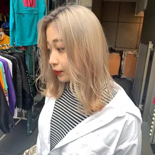 ミディアム カラー ピンクベージュ/新潟 万代/高橋桃葉🍑のヘアスタイル