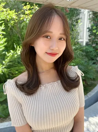 セミロング カラー 顔周り/くびれヘア 韓国ヘア💕風間るなのヘアスタイル