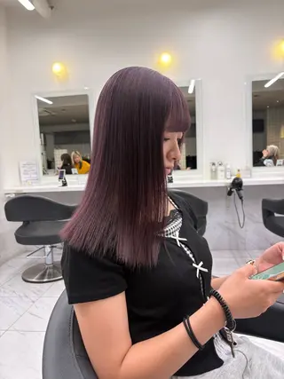 セミロング カラー ベージュ／ピンク【く すみカラー】レイヤーのヘアスタイル